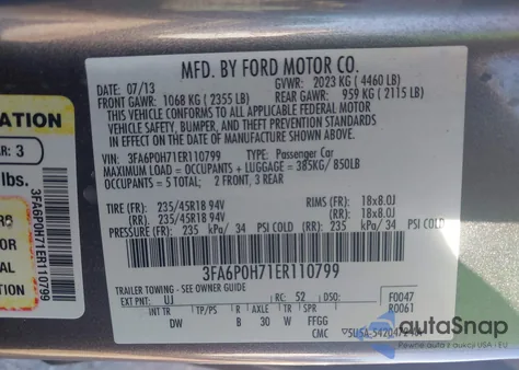 2014 Ford Fusion Se z USA, uszkodzony, nr VIN 3FA6P0H71ER110799